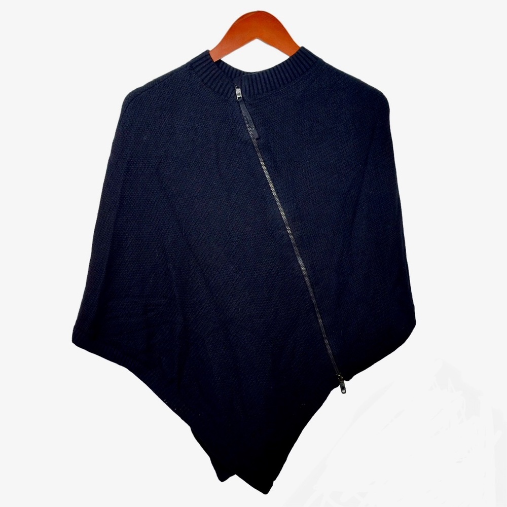 Lululemon Black Woven Silk Blend Zip-Up Poncho Sweater, Size OS